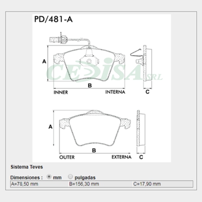 PASTILLA DE FRENO DEL VOLKSWAGEN TRANSPORTER 00/... (2.4D-2.5 TDI)
