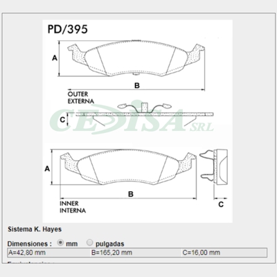 PASTILLA DE FRENO CHRYSLER NEON 95/97