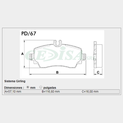 PASTILA DE FRENO MERCEDES BENZ CLASE A 99/...
