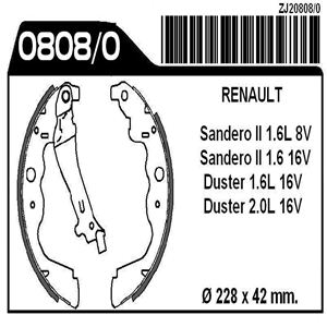JGO. ZAPATAS  DUSTER 1.6L 2.0L 16V 12/ SANDERO II 1.6L 8V /15