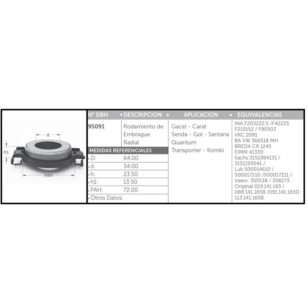 CRAPODINA DE EMBRAGUE VW GACEL/ CARAT/ SENDA/ GOL