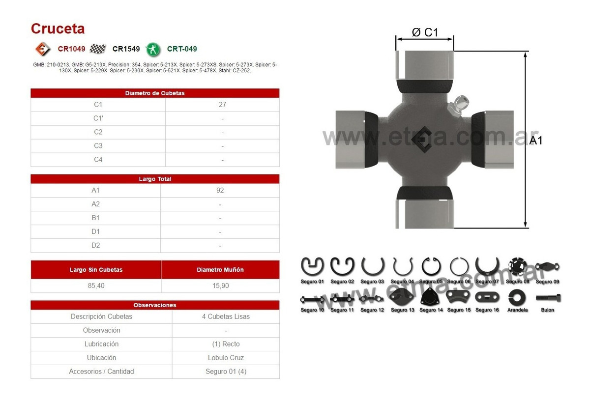 CRUCETAS  - DIAMETRO Ø 27MM  - FORD F-100 /F1000 /F-350 - ( 4 CUBETAS LISAS)