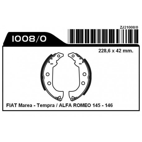JGO. ZAPATAS FIAT MAREA-FIORINO-TEMPRA/ALFA ROMEO 145 / 146. 228.6 X 42MM.