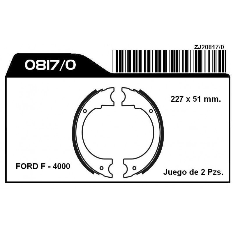 JGO. DE ZAPATAS FRENO DE MANO FORD F-4000  227X51MM