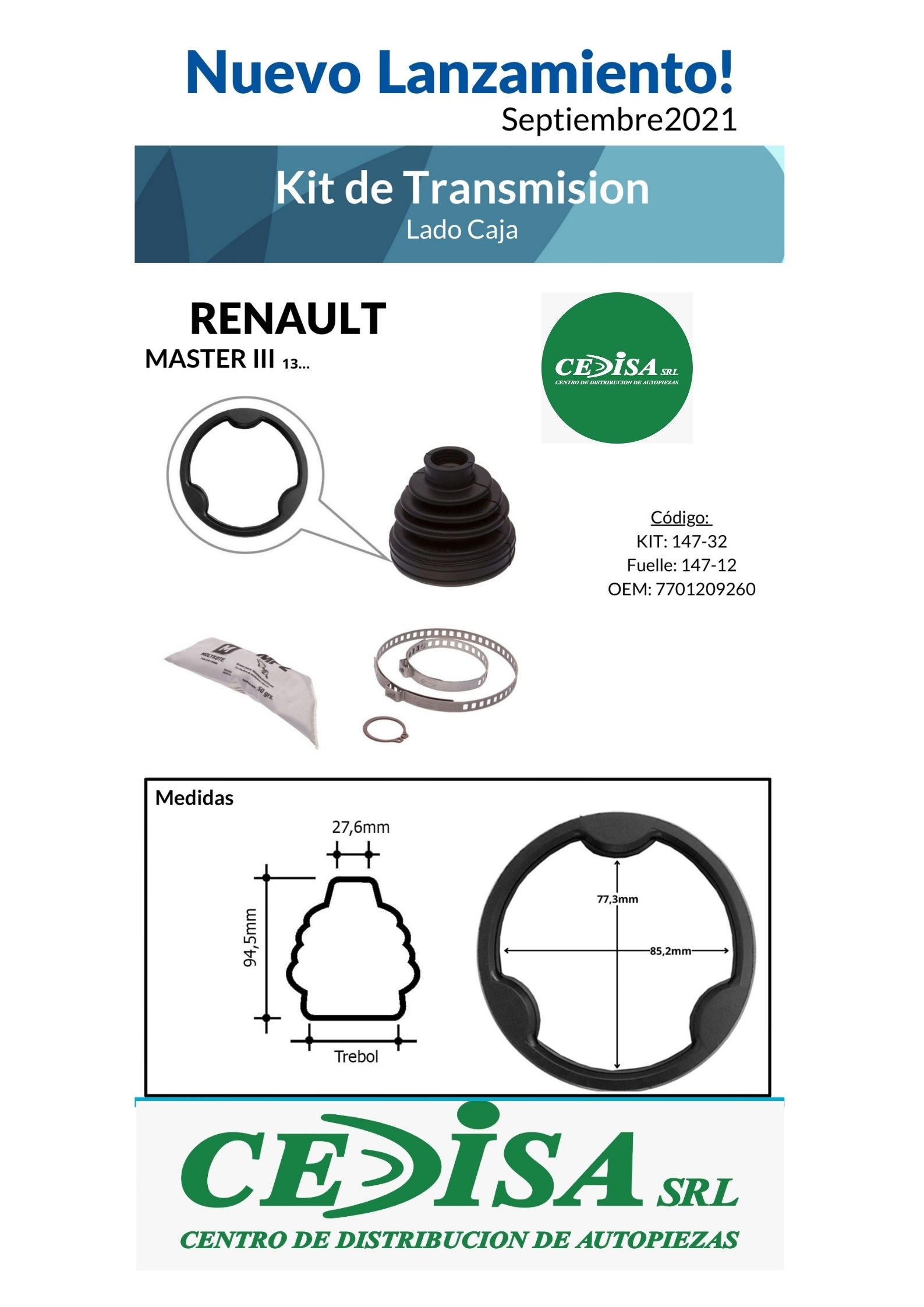 KITS DE TRANSMISIÓN LADO CAJA CON TRÉBOL- RENAULT MASTER III