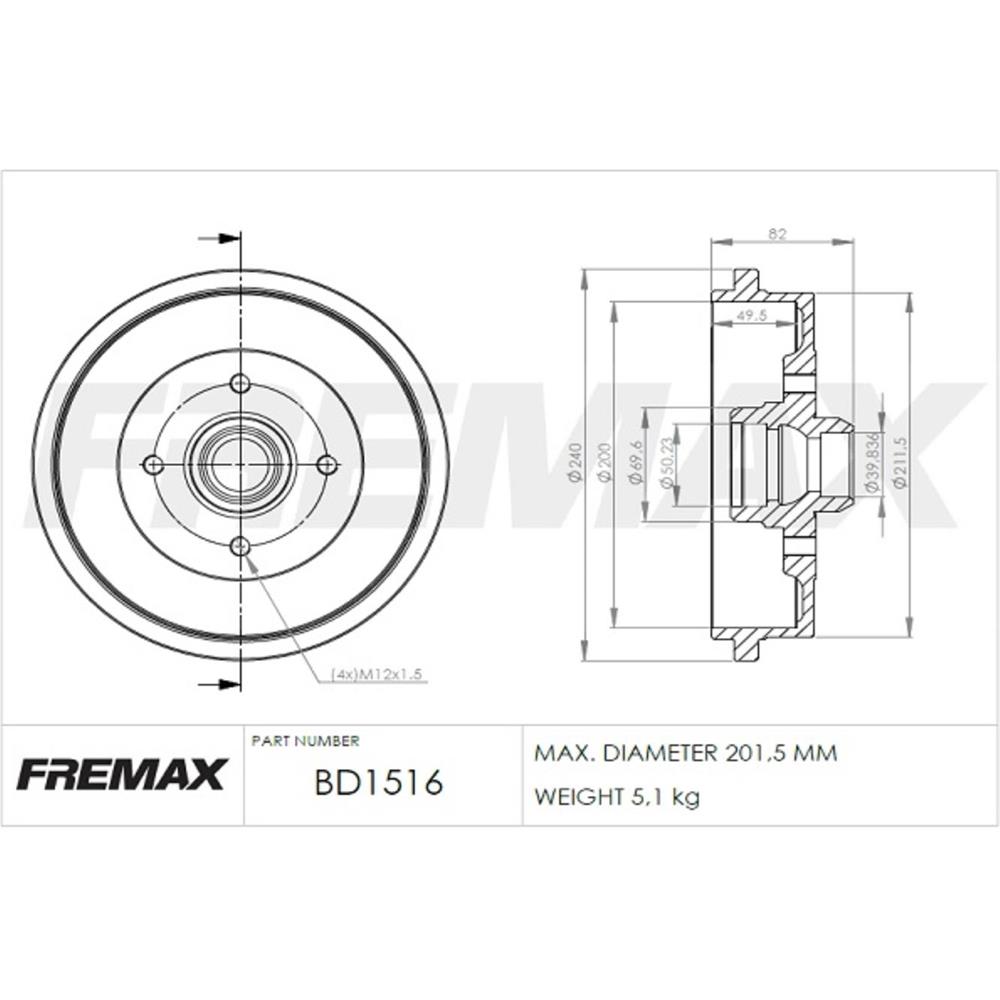 CAMPANA DE FRENO TRAS VW GOL/POLO/GOLF/IBIZA/CORDOBA/TOLEDO (D.200MM-CON MAZA)