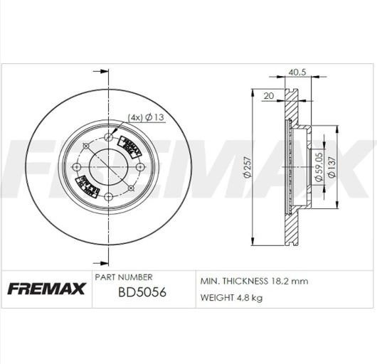 DISCO DE FRENO DEL BRAVO DOBLO (VENTILADO-D.257MM-1.6-16V)/IDEA (1.4-1.8-16V)/PALIO (1.6-1.8)/ADVENTURE/WEEKEND/PUNTO/TIPO/SIENA
