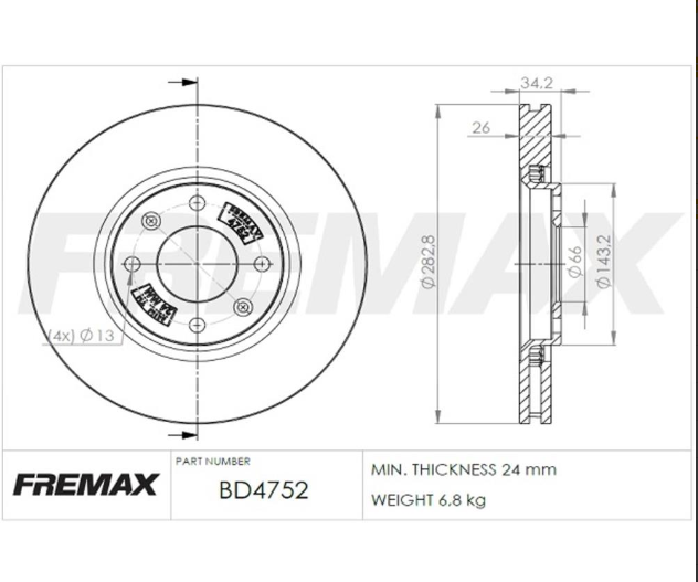 DISCO DE FRENO DEL CITROEN C4/C5/SEDAN/PEUGEOT 307 11/... /308/2008/408 (VENTILADO-D.283MM)