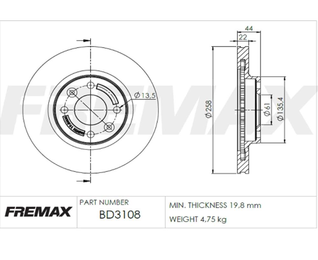 DISCO DE FRENO DEL RENAULT LOGAN 14/... (VENTILADO-1.6-16V)/SANDERO II 14/... /CLIO 15/... (D.258 MM)