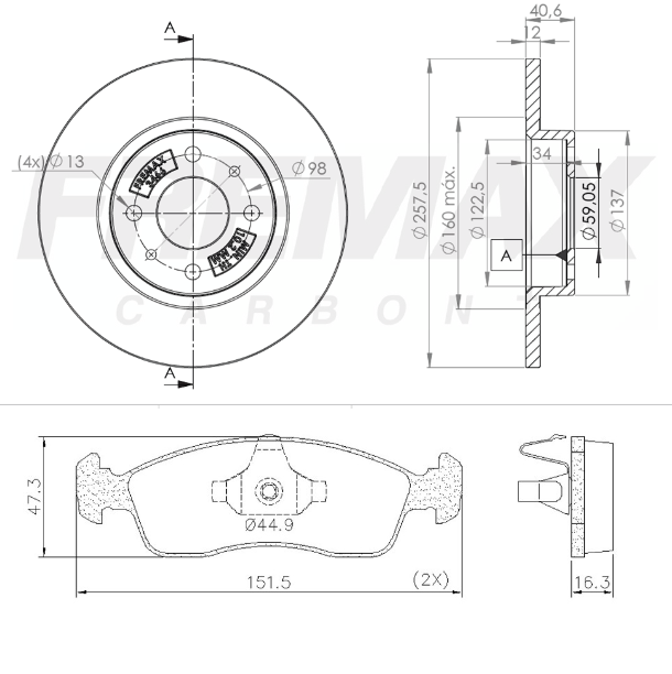 KIT  DISCO -PASTILLA DE FRENO - FIAT PALIO / SIENA / ATTRACTIVE ( BD 3466 (X2) - PD/85 )