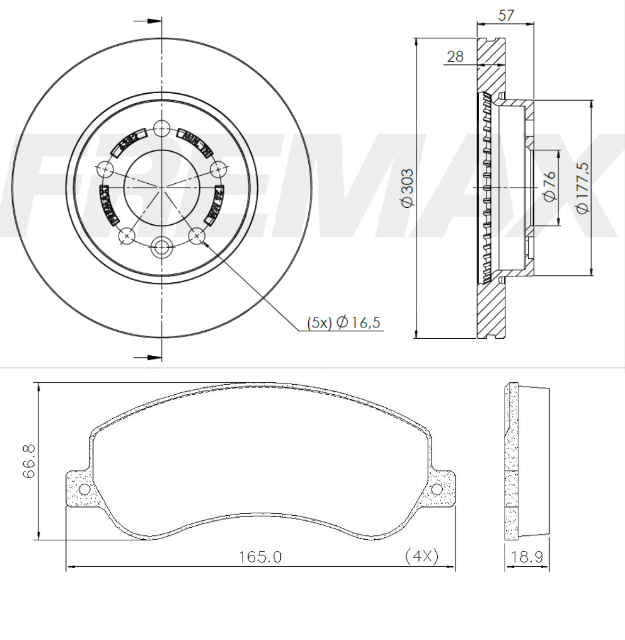 KIT  DISCO -PASTILLA DE FRENO - FORD TRANSIT 07/.. -  VW AMAROK 10/..   ( BD 6382 (X2) - PD/1028 )