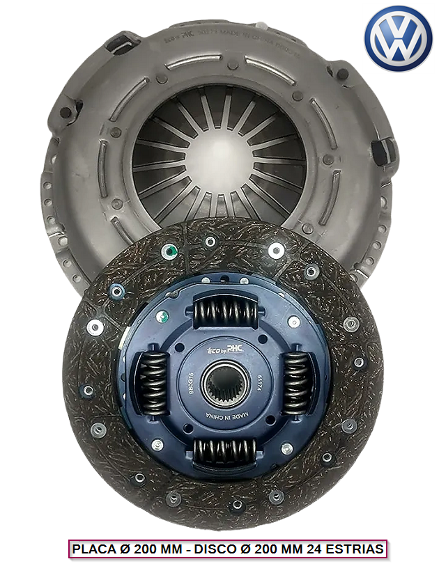 KIT DE EMBRAGUE P+D VW GOL - SENDA - SAVEIRO 1.6 - 1.9 DIESEL 90/99  - Ø 200MM 24 ESTRIAS (SIN CRAPODINA)