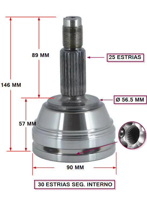 JUNTA HOMOCINETICA VW POINTER 1.8 / 2.0 / GOLF - EXT 25 /INT:30 SEGURO INTERIOR