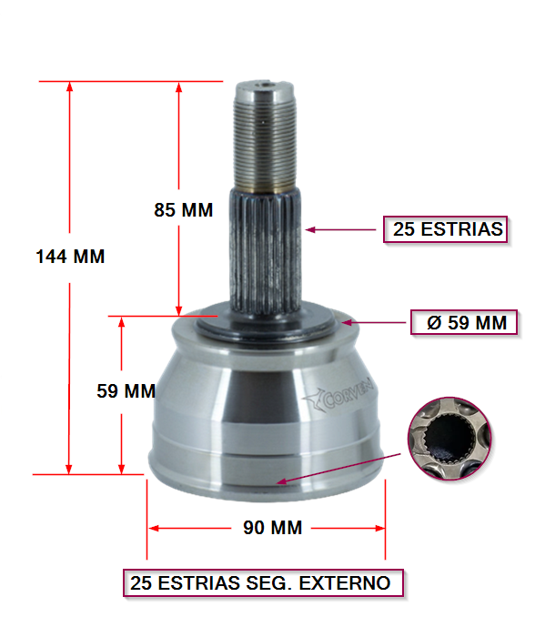 JUNTA HOMOCINETICA ALFA 145/145/155  EXT: 25 / INT: 25 (SEGURO EXTERIOR)