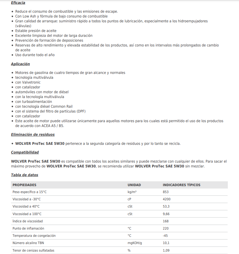 ACEITE WOLVER PROTEC 5W30 C2 X 1 LITRO (CAJA X 12)