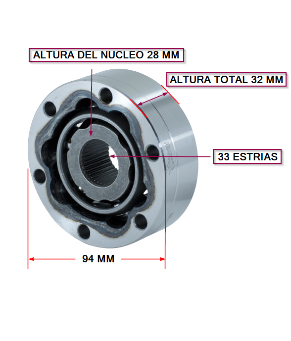 JUNTA DESLIZANTE  VW GOL/GACEL/ F. ESCORT  L/CAJA 33 ESTRIAS  / Ø 94 MM / NUC 28 MM