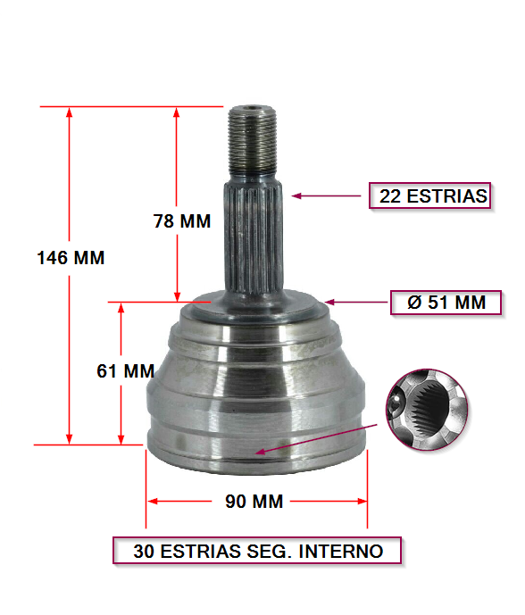 JUNTA HOMOCINETICA FORD GALAXY 93/.. QUANTUM / CARAT  - E:22 / I: 30  SEG. INTERNO