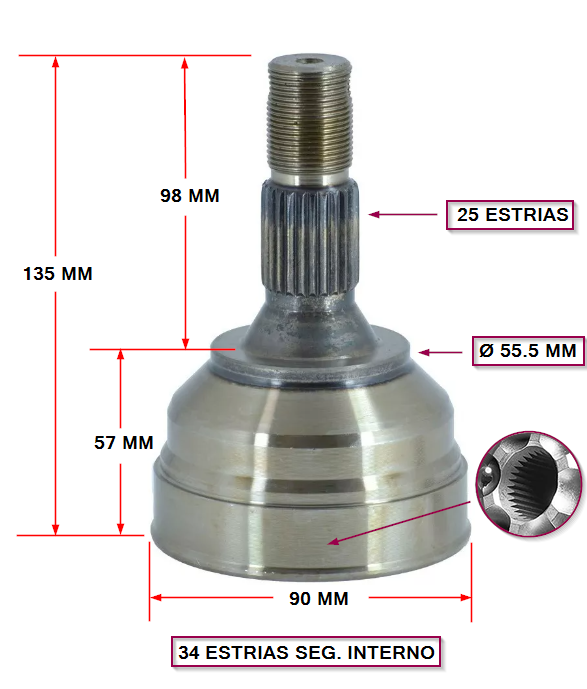 JUNTA HOMOCINETICA CITROEN BERLINGO -XANTIA -XSARA  EXT:25  INT: 34( SEG. INTERIOR)