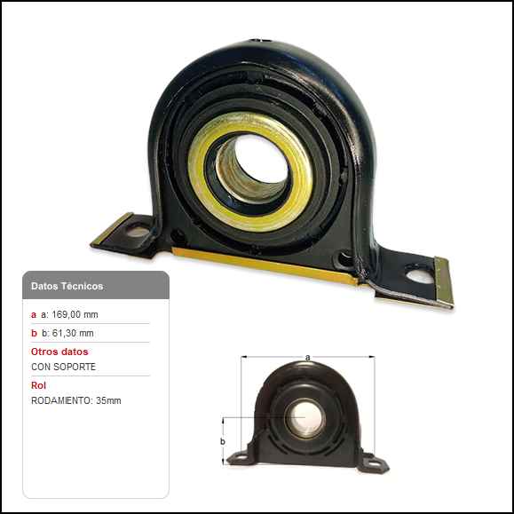 CENTRO DE CARDAN CHRYSLER DODGE 400 - FORD F350 - F500 - F600 - F1000 - F4000 - CHEVROLET SILVERADO - S10 - C10 - C60 - D60 - D70 - D1000 - IVECO -DAILY 35.10 - 40.13 - VW 7100 - 8100 - VOLVO BUS - ROD Ø 35 MM