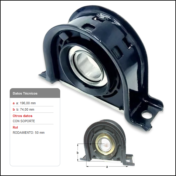 CENTRO DE CARDAN FORD CARGO 1521 - 1621 - 1624 - 1630 - 2321 - MB - L1623 / LS1623 / L1624 / 1718 M - IVECO EUROCARGO/TECTOR- VW - 17300 / 17310 / 24220 / 24250 - VOLVO - VM 210 / VM 260  CON SOPORTE