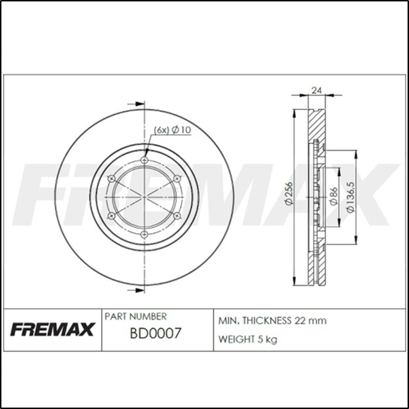 DISCO DE FRENO DEL KIA BESTA (2.7-VENTILLADO)  (256 MM