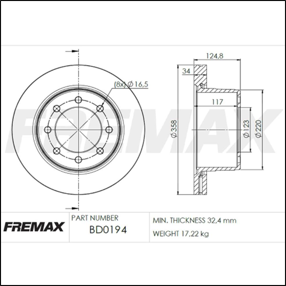 DISCO DE FRENO TRAS DODGE RAM 2500 09/... (D.358 MM-VENTILADO)