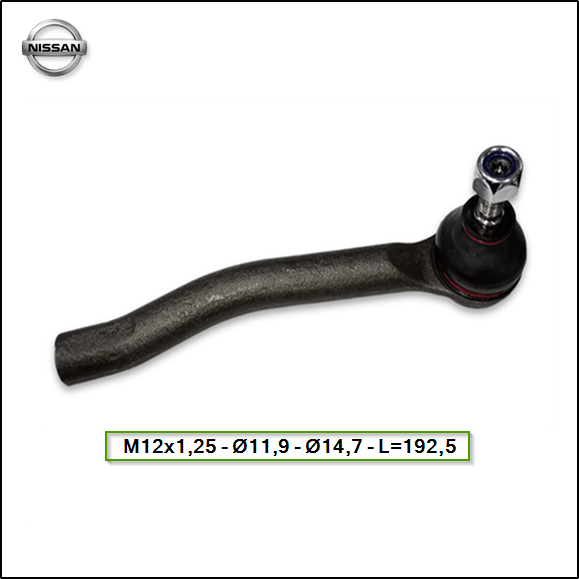 EXTREMO DE DIRECION DERCHO NISSAN SENTRA 13/... - M12x1,25 - Ø11,9 - Ø14,7 - L=192,5