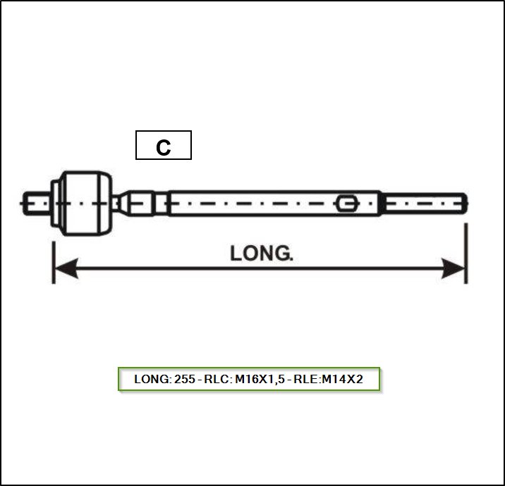 ART. AXIAL  (PRECAP) -FIAT NUEVA FIORINO 2014/.. -  NUEVO UNO  M14x2  JTEKT - FIAT NUEVO PALIO/ SIENA 11/...- TIPO C - LONG: 255 - 16x1.5 -14x2. 12/...