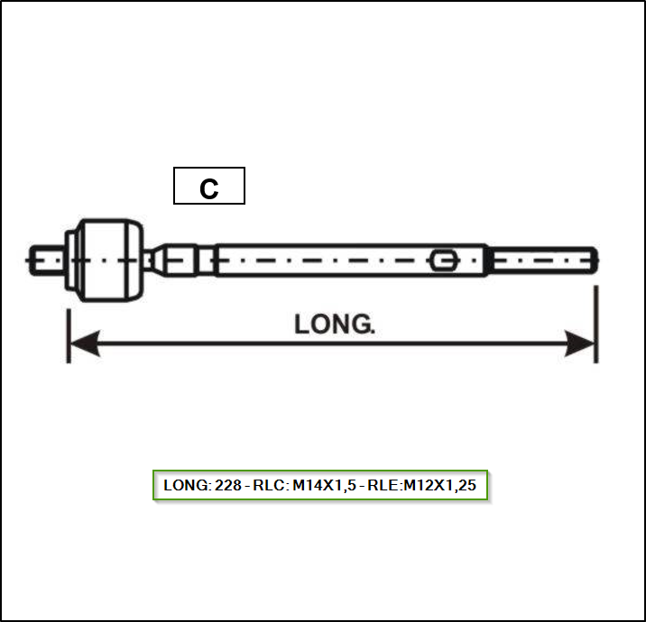 ART. AXIAL  (PRECAP) -NISSAN MARCH 2012 / VERSA 2013 / MICRA 2010 - TIPO C - LONG: 228 - RLC: M14X1,5 - RLE:M12X1,25
